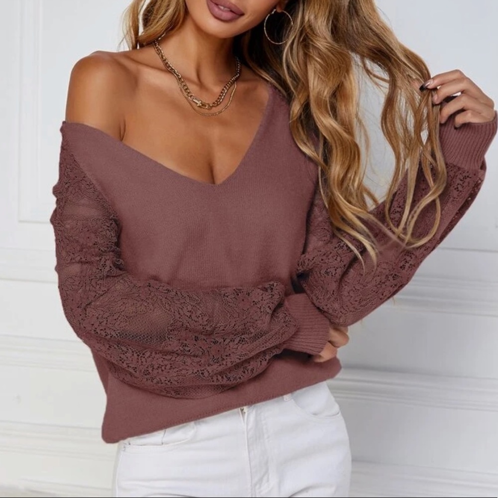 Boho lace raglan sleeve sweater light gray - Picture 5 of 15